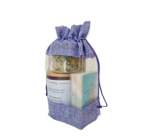 Self Love Kit - Lavender, Sandalwood Candle 8 oz + Affirmation Cards + Bath Tea